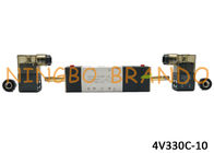 AC220V DC24V 3/8 &quot;Pnömatik Solenoid Vana 5/3 Yollu 4V330C-10 Otomasyon Makinesi Için Alüminyum Gövde ile