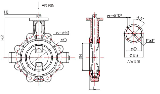 DN40 ila DN600 Başsız Lug Tipi Kelebek Valfı PTFE kaplı