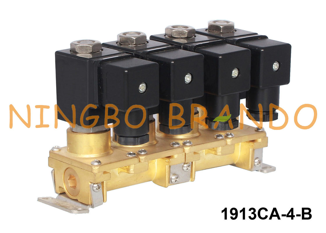 İstifleme 4 Grup Pirinç Solenoid Valf Çok Bağlantı Noktalı 1/8'' 1/4'' 24V 220V