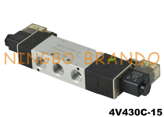 5/3 Yollu 1/2'' Pnömatik Solenoid Valf 4V430C-15 24Volt 220Volt